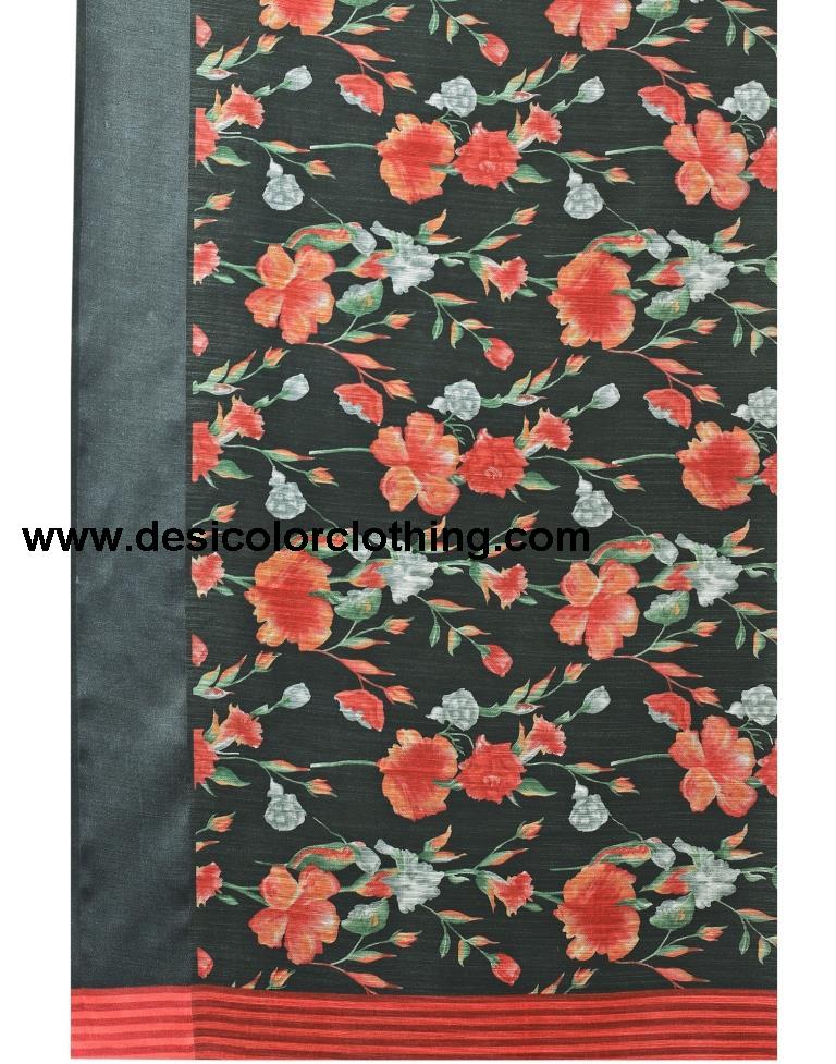Black Printed Cotton Saree