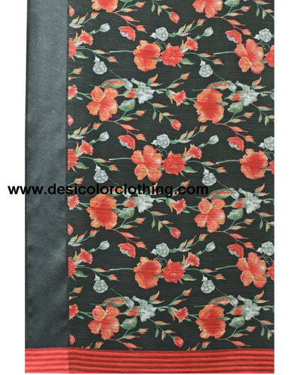 Black Printed Cotton Saree