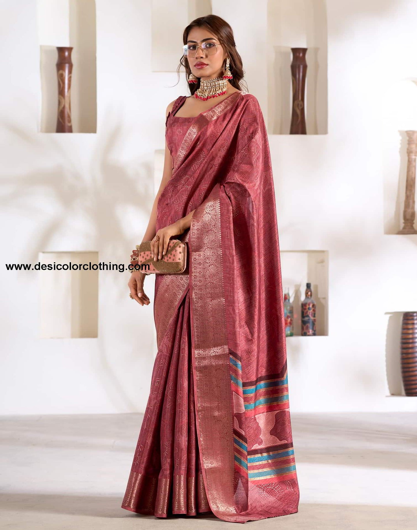 Pink Silk Printed Saree