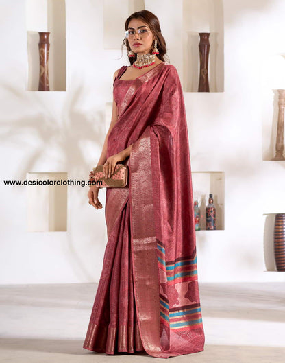 Pink Silk Printed Saree