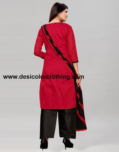 Red Chanderi Silk Embroidered Unstitched Salwar Suit