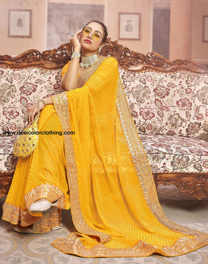 Yellow Plain Gergette Saree