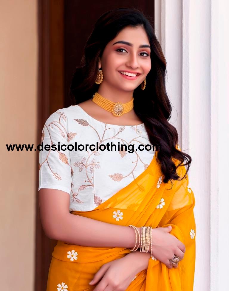 Turmeric Georgette Embroidery Saree