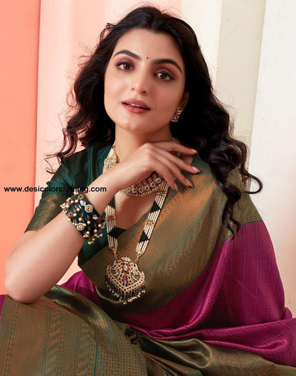 Dark Green Jacquard Silk Saree