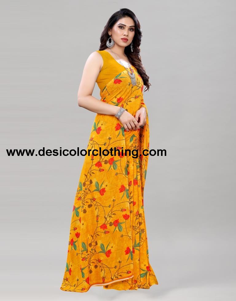 Definitive Turmeric Yellow Printed Saree | 1955S349