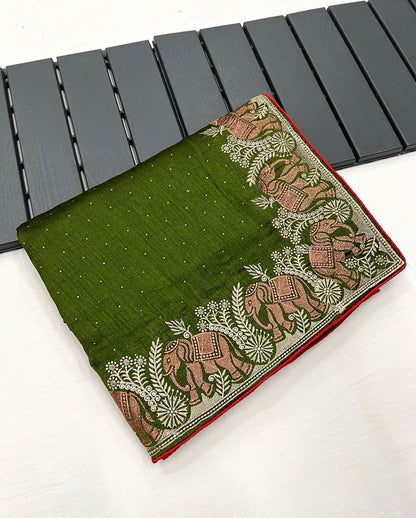 Product Image - Elegant Designer Vichitra Silk Saree with Zari and Stone Work | Festive Wear