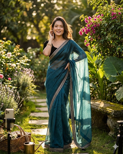 Product Image - Elegant Sequin Saree in Soft Net Fabric - 1