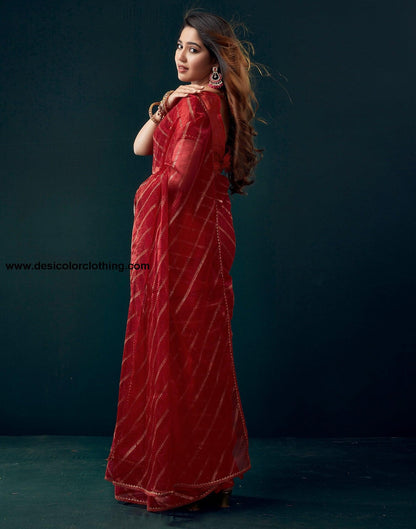 Red Net Plain Saree