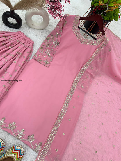 Party Wear Look Top-Plazzo and Dupatta With Heavy Embroidery Work