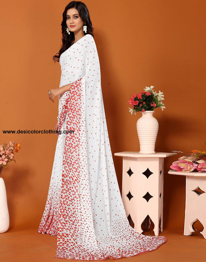 Red Georgette Printed Saree