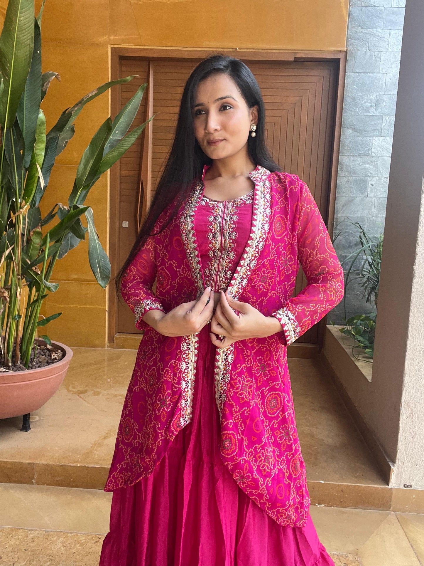Product Image - Designer Bandhej Lehenga Choli & Shrug - Shree Ram Creation