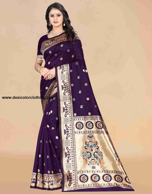 Purple Silk Plain Saree