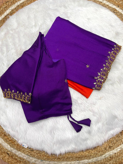 Product Image - Elegant Chinnon Saree with Heavy Embroidery and Jari Work