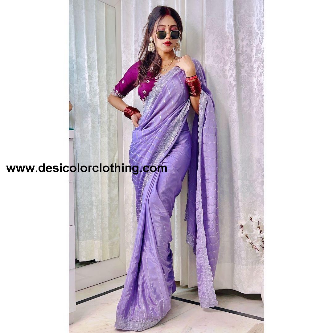 Pure soft Chinon silk sarees with amazing 3 mm C Pallu sequence work with Cut  work border*