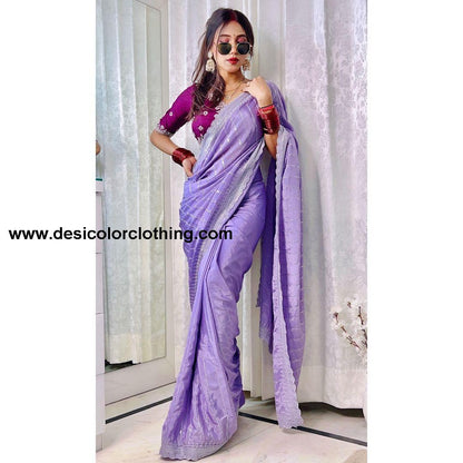 Pure soft Chinon silk sarees with amazing 3 mm C Pallu sequence work with Cut  work border*