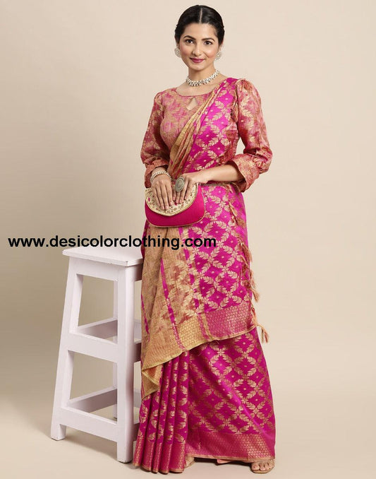 Pink Coloured Banarasi Cotton Silk Saree