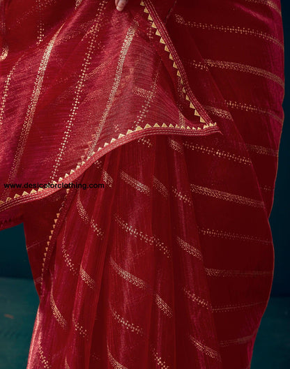 Red Net Plain Saree