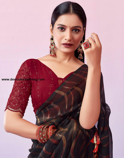 Black Georgette Printed Saree