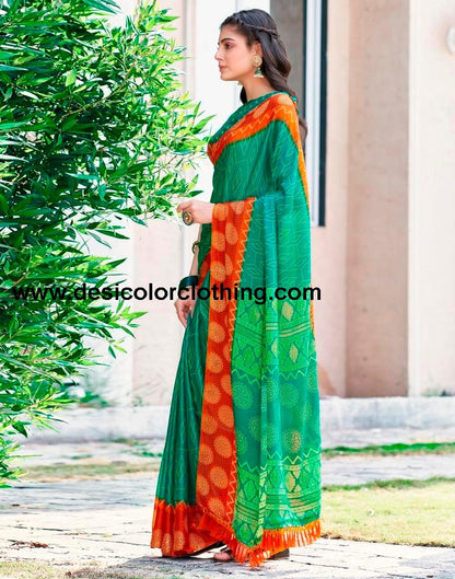 Teal Green Cotton Printed Sarees