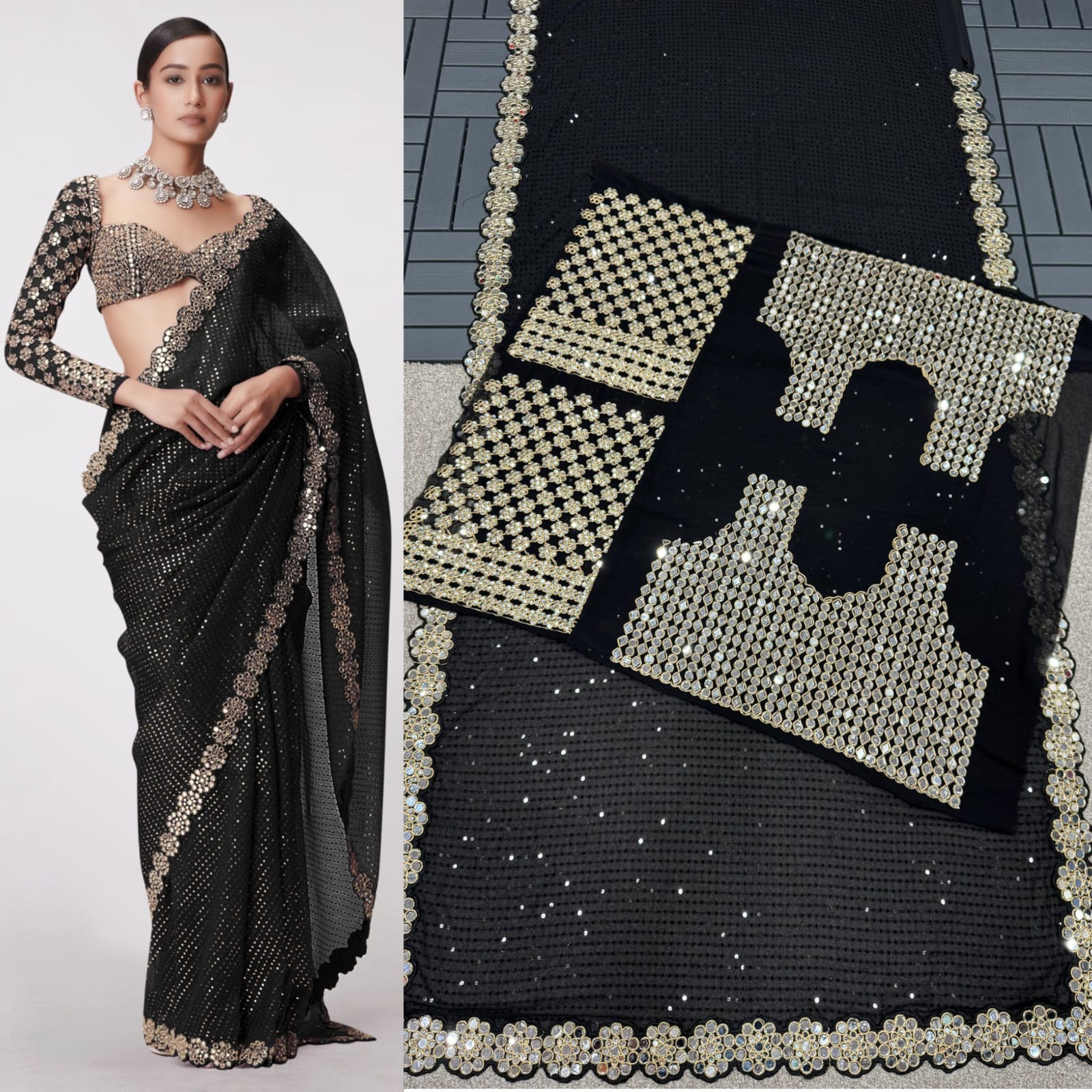 Product Image - Designer Georgette Saree with Mirror Work - Wedding & Festive Wear