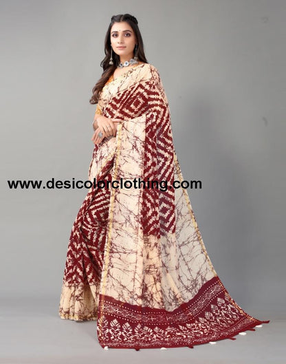 Wine Printed Cotton Saree