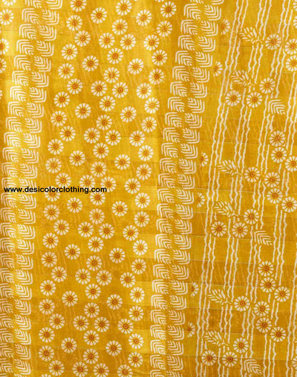 Yellow Cotton Printed Saree
