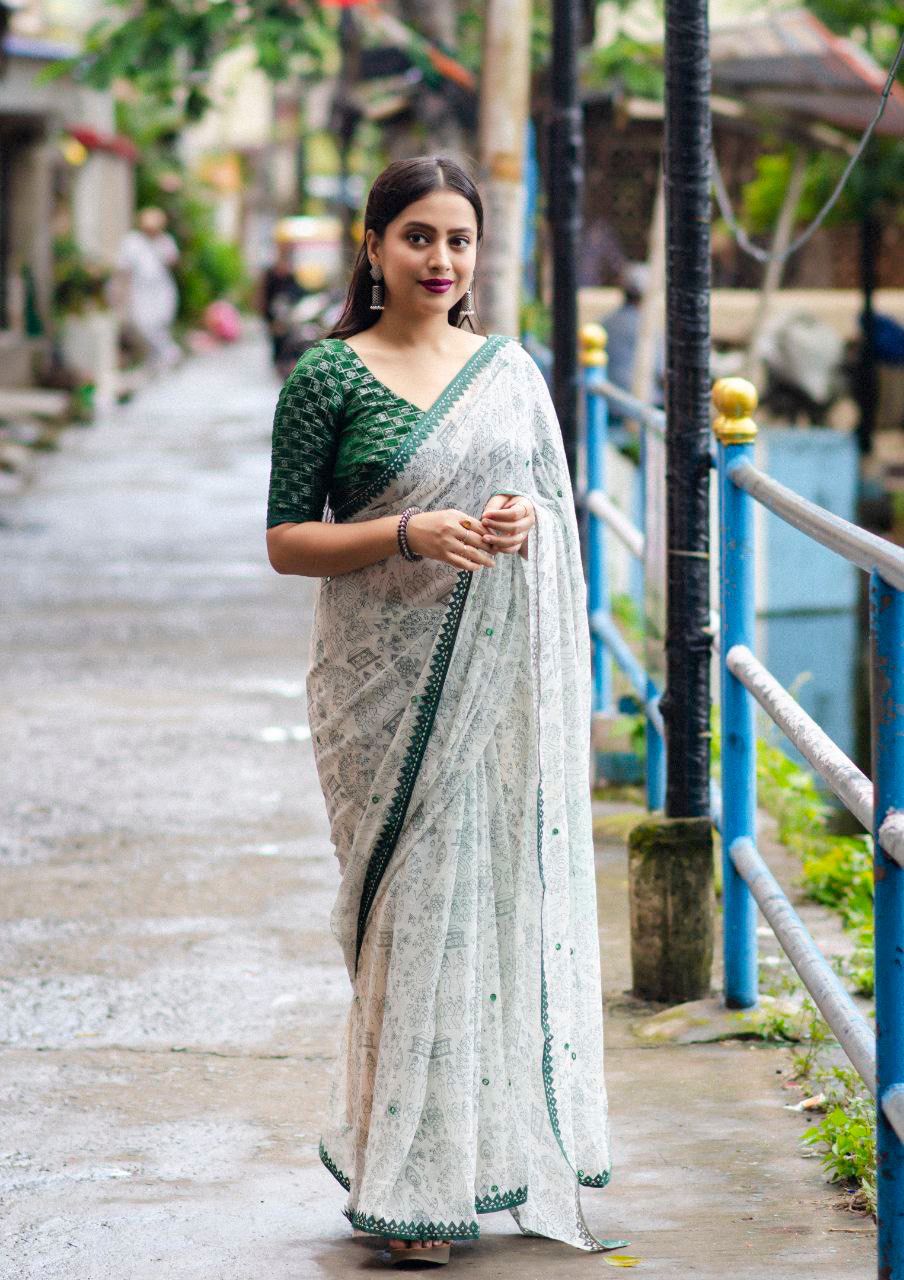 Product Image - Elegant Worli Georgette Saree with Aari Mirror Work