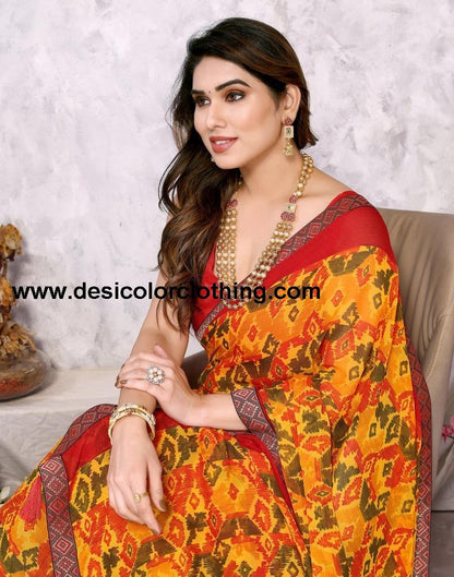 Turmeric Yellow Chiffon Printed Saree