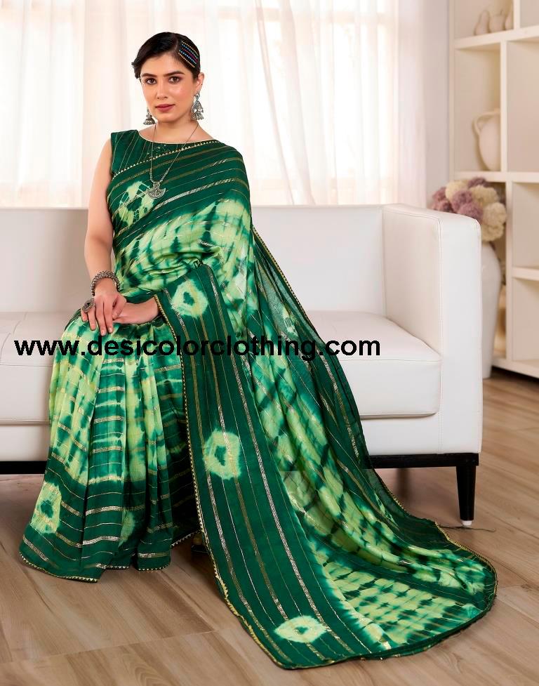 Pista Green Chanderi Printed Ready To Wear