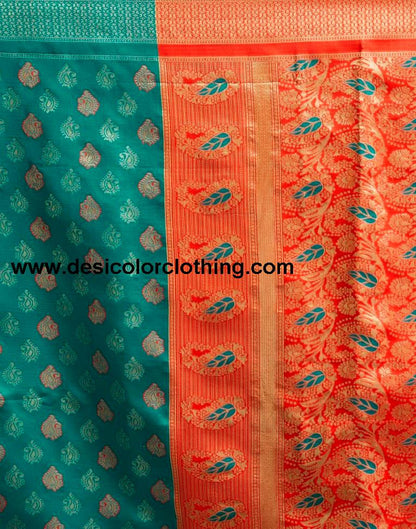 Teal Green Silk Woven Saree