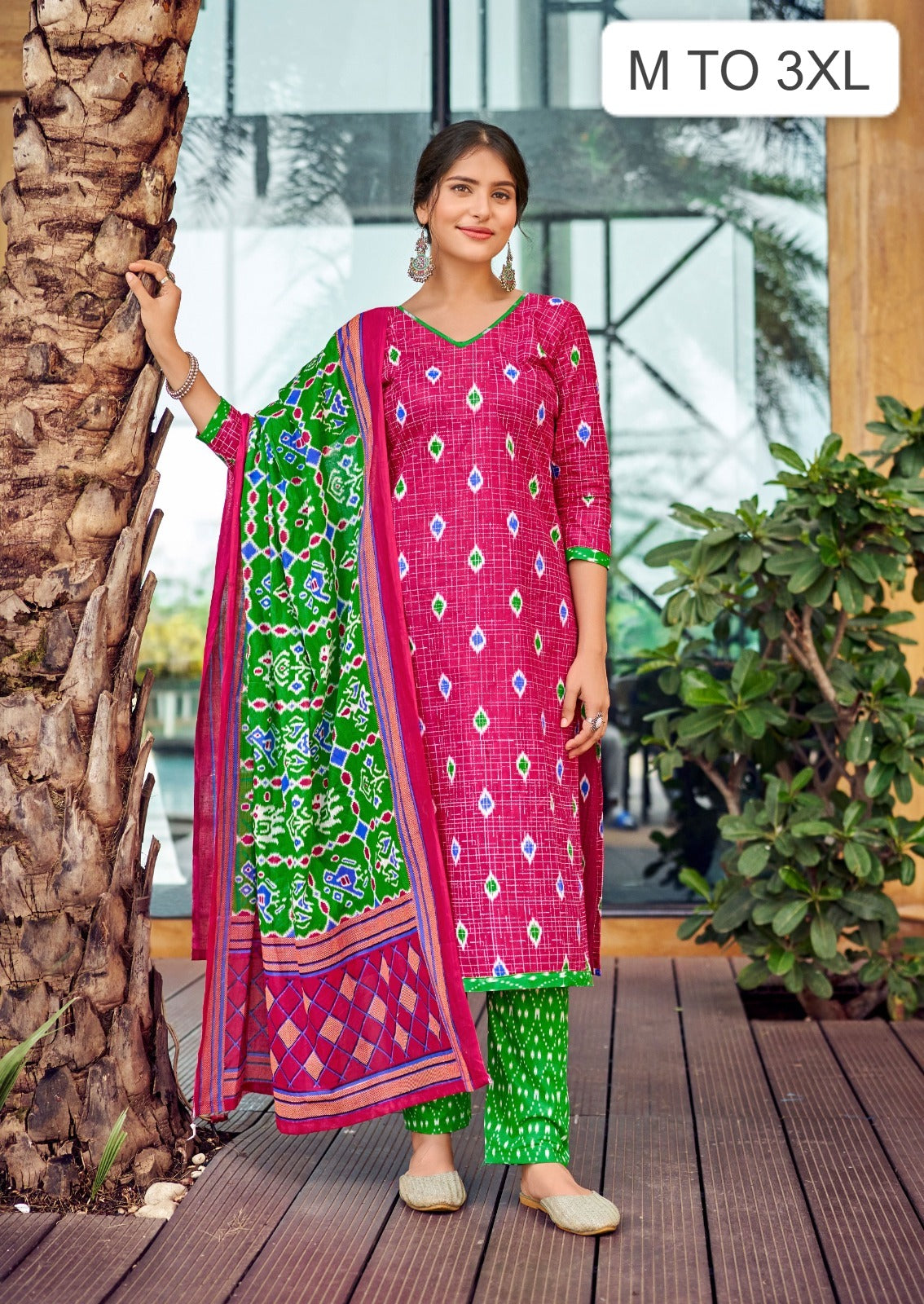 Product Image - Elegant Ikkat Readymade Cotton Kurti Pant with Dupatta