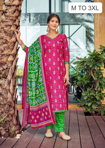Product Image - Elegant Ikkat Readymade Cotton Kurti Pant with Dupatta
