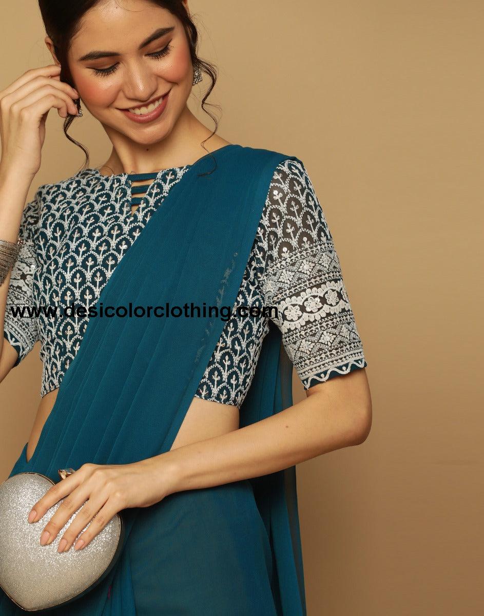 Teal Green Georgette Saree