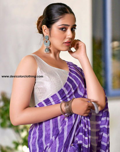 Purple Georgette Printed Ready to Wear Saree