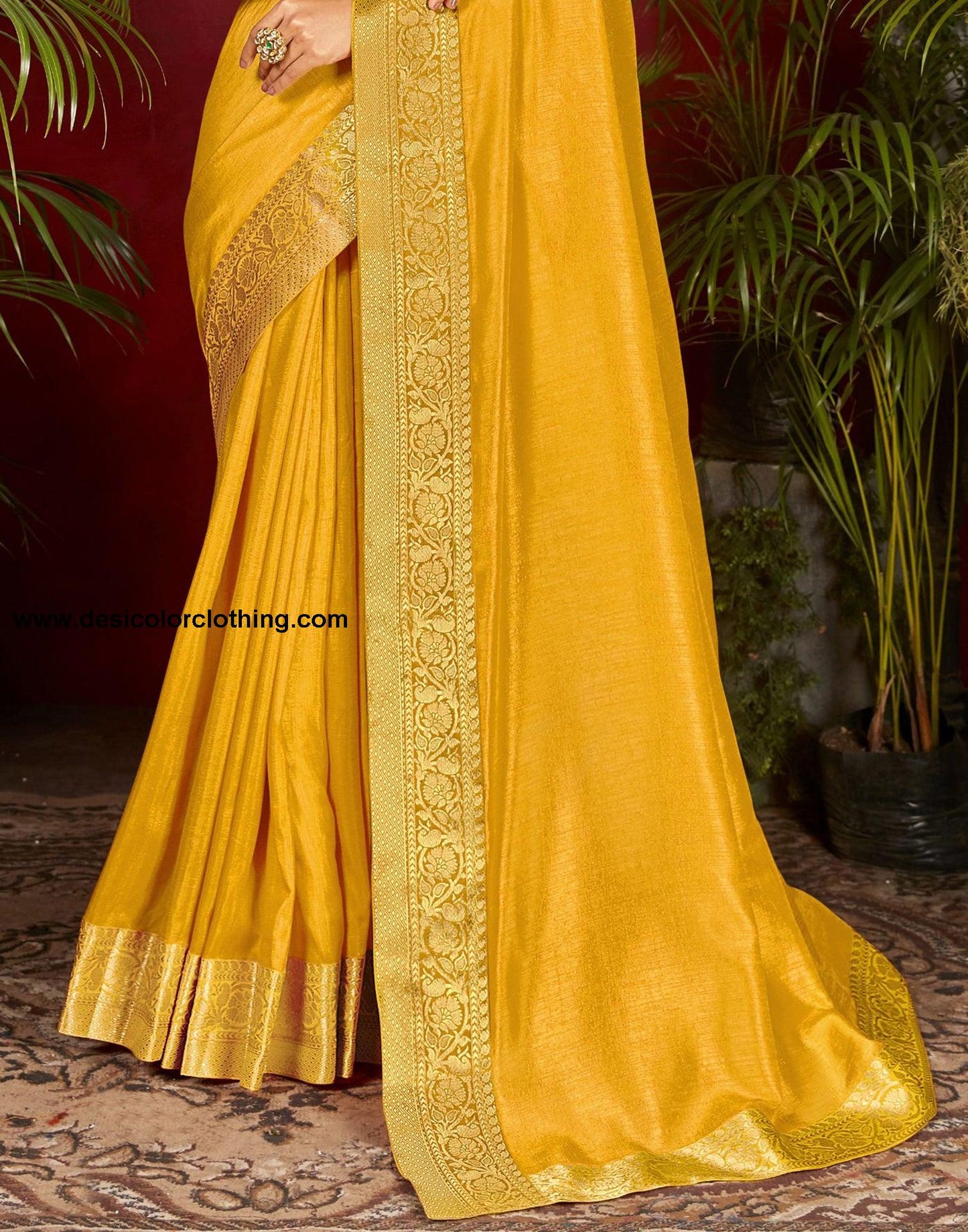 Yellow Plain Silk Saree