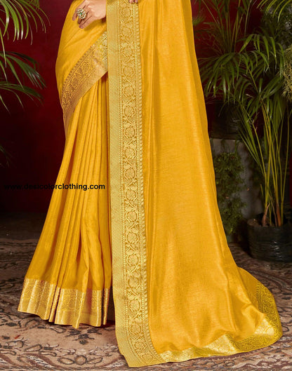 Yellow Plain Silk Saree