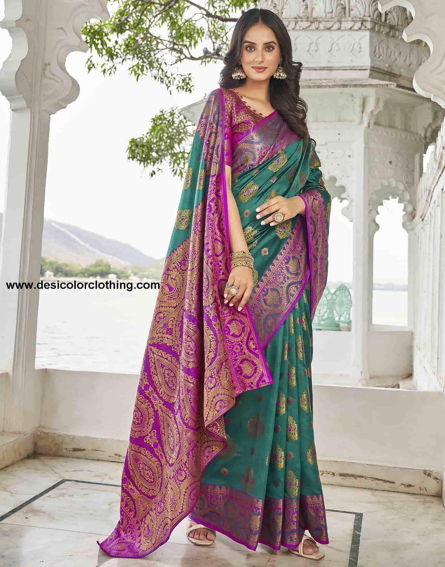 Teal Green Silk Woven Banarasi Saree