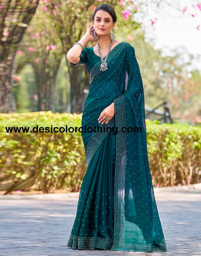 Rama Blue Georgette Plain Saree