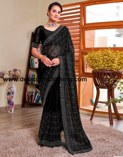 Black Georgette Plain Saree