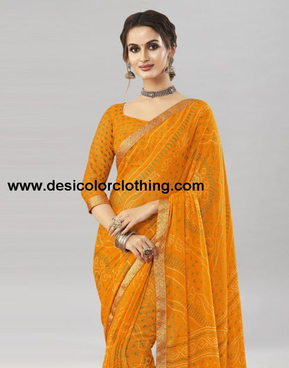 Turmeric Yellow Coloured Chiffon Bandhani Printed Saree | SLV2202S868