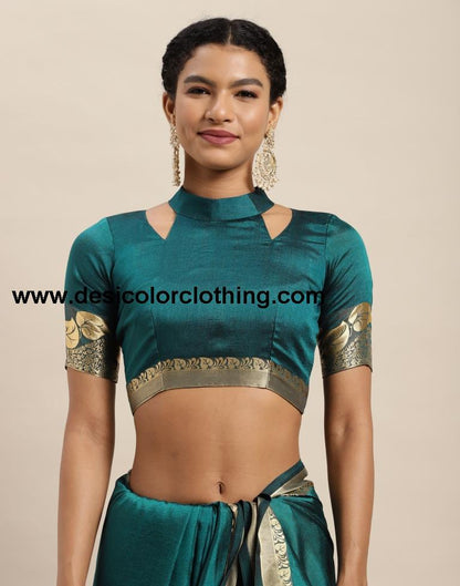 Dark Teal Blue Silk Saree
