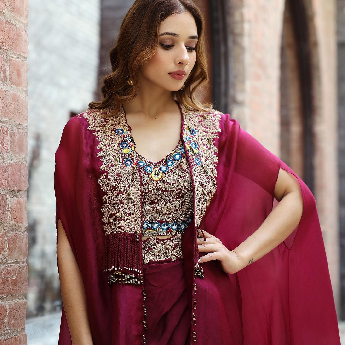 Product Image - Elegant Designer Western Style Dhoti with Choli and Shrug in Organza Silk