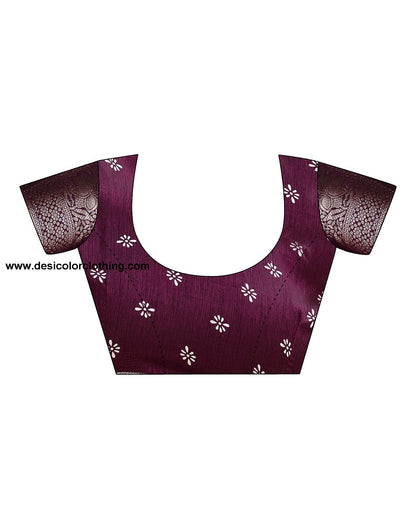 Wine Silk Printed Saree