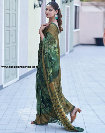 Dark Green Georgette Printed Saree