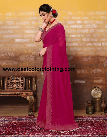 Rani Pink Plain Georgette Saree