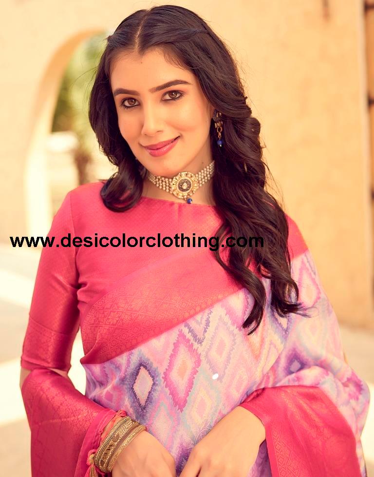 Rose Pink Silk Printed Ready To Wear