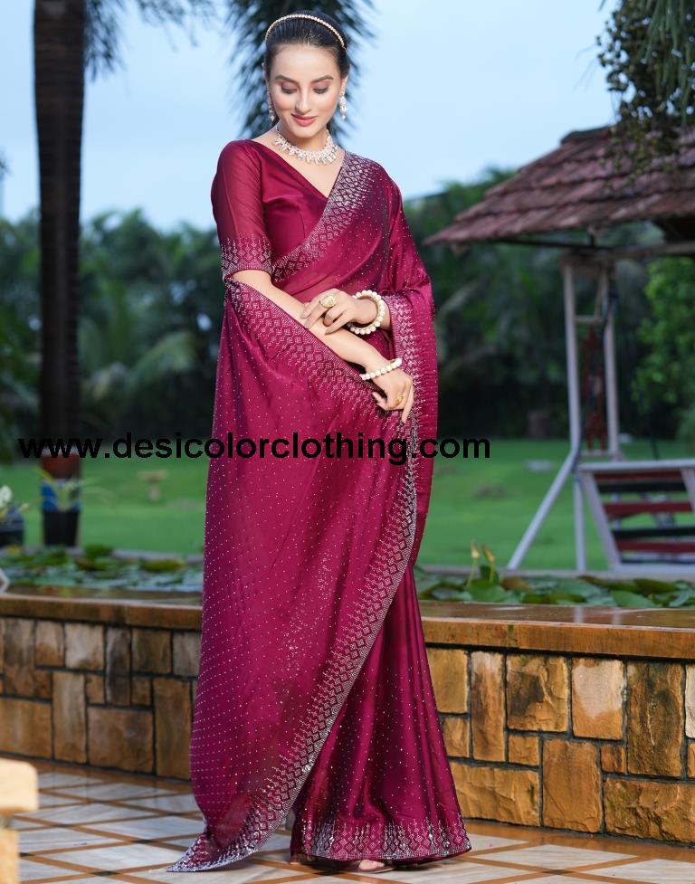 Wine Plain Georgette Saree