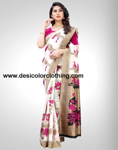 White Coloured Poly Silk Printed Partywear saree