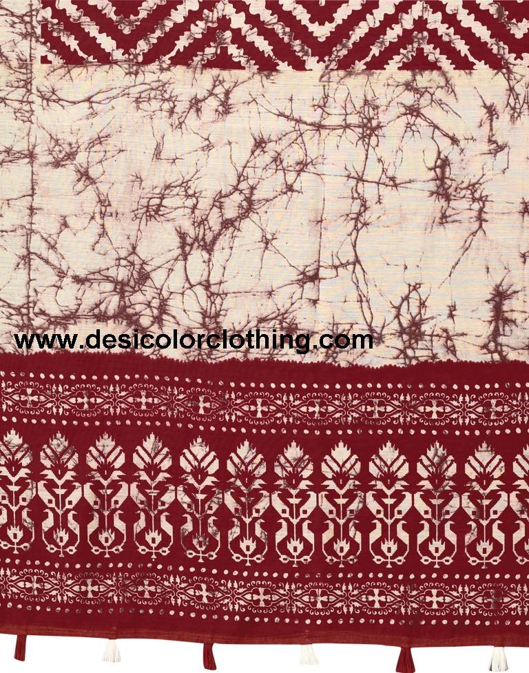 Wine Printed Cotton Saree