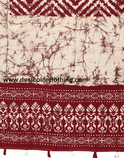 Wine Printed Cotton Saree
